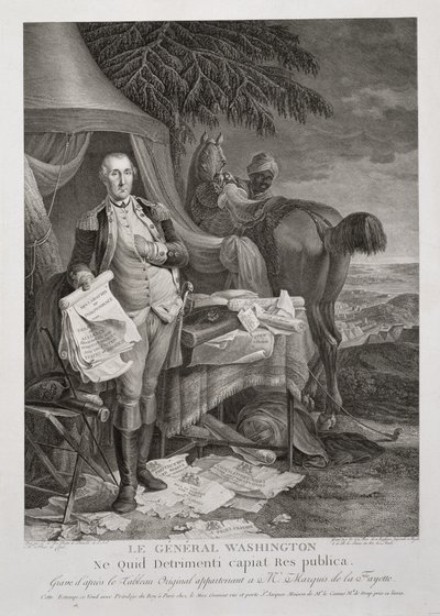 General Washington, Lest the Republic should ta any skade, gravert av Noël Le Mire (1724-1801), ca. 1785 (gravering) av Jean Baptiste (after) Le Paon