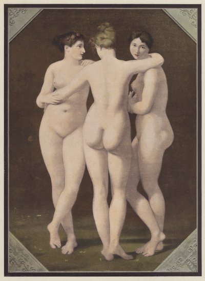 The Three Graces (farge litho) av Jean Baptiste (after) Regnault