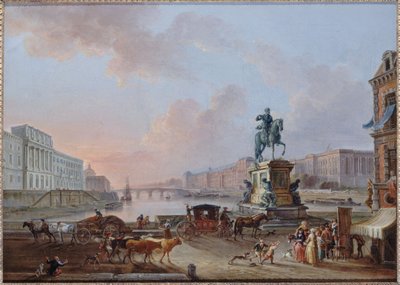 La Monnaie, die Pont Royal und der Louvre, gesehen vom Pont-Neuf, um 1775 von Jean-Baptiste Lallemand