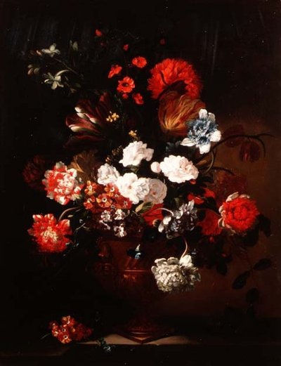 Stilleben av nelliker, tulipaner, peoner og andre blomster av Jean Baptiste Monnoyer