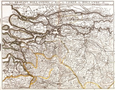 Kart over nederlandsk Brabant (eller Nord-Brabant) og en del av fylket Holland (Nederland) (gravering av Jean Baptiste Nolin