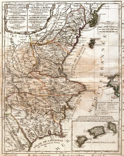 Kart over kongeriket Valencia og Murcia (Spania) (Gravering av Jean Baptiste Nolin