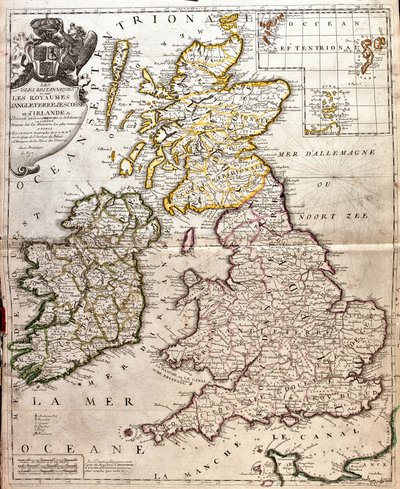Kart over kongedømmene England, Skottland og Irland (Storbritannia) (Gravering av Jean Baptiste Nolin