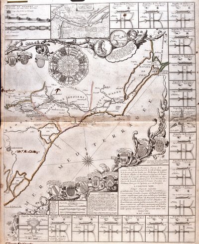 Projekt für den Bau eines Kommunikationskanals zwischen dem Atlantischen Ozean und dem Mittelmeer, einschließlich des Teils ungefähr zwischen Capestang und Étang de Thau; in den Regionen Languedoc-Roussillon, Frankreich von Jean-Baptiste Nolin