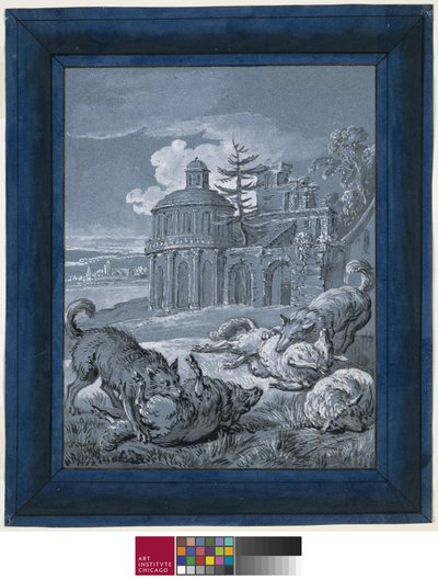 Wolves Attacking Sheep (Rein de Trop II) 1732 (penn og blekk med vask og gouache på papir) av Jean Baptiste Oudry
