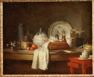 Das Büfett, auch Dessert mit Pastete, Früchten und einem Ölkrug ... von Jean-Baptiste Simeon Chardin