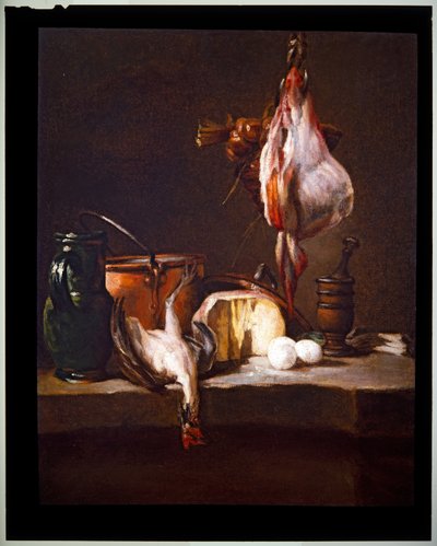 Kjøkkenbord med stripe av Jean Baptiste Simeon Chardin
