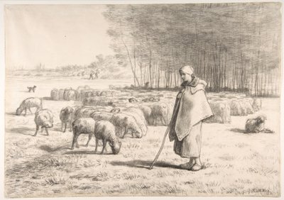En gjeterjente med flokken sin av Jean-Francois Millet