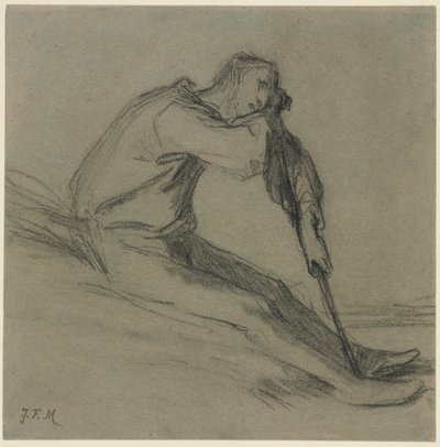 Sittende bonde hviler på en hakke av Jean-Francois Millet