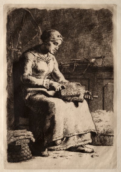 Frau beim Kardieren von Jean-Francois Millet