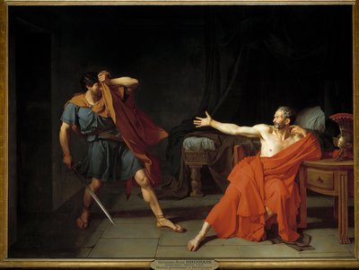 Marius fange i Minturnes Romersk general Caius Marius (til høyre), i krig med Sylla, blir tatt til fange etter flukten i 89 f.Kr. Han skyver tilbake en soldat av kronen som kom for å henrette ham i cellen hans. Illustrasjon for "" La vie de Marius""" av Pl av Jean Germain Drouais