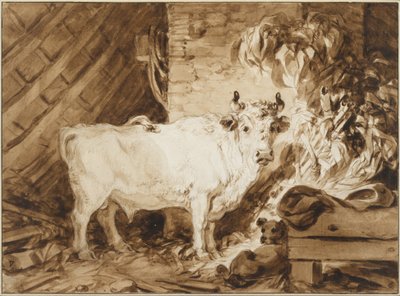 White Bull og en hund i en stall av Jean Honore Fragonard