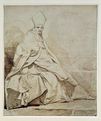 Studie av en drapert figur iført et kirkelig kostyme … av Jean-Honore Fragonard