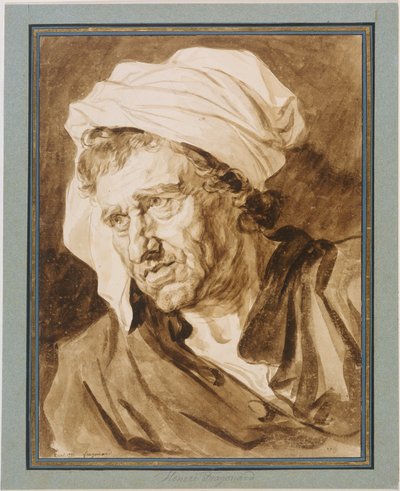 Hodestudie av en mann med hvit turban av Jean-Honore Fragonard