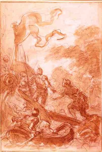Orlando forlater øya (kritt og vask på papir) av Jean Honore Fragonard