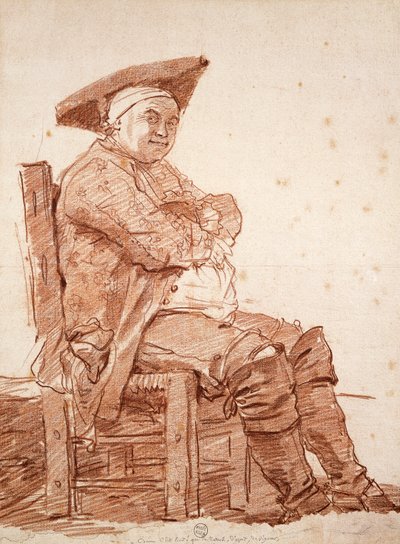 Portrett av sittende mann, kjent som Postiglione, av Jean Honore Fragonard (1732-1806), sangvinsk tegning av Jean Honore Fragonard
