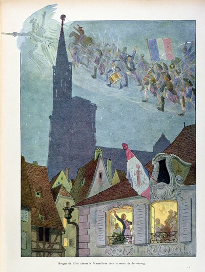 Claude Joseph Rouget de Lisle (1760-1836) synger Marseillaise hjemme hos Dietrich, borgermester i Strasbourg, 26. april 1792, illustrasjon fra 