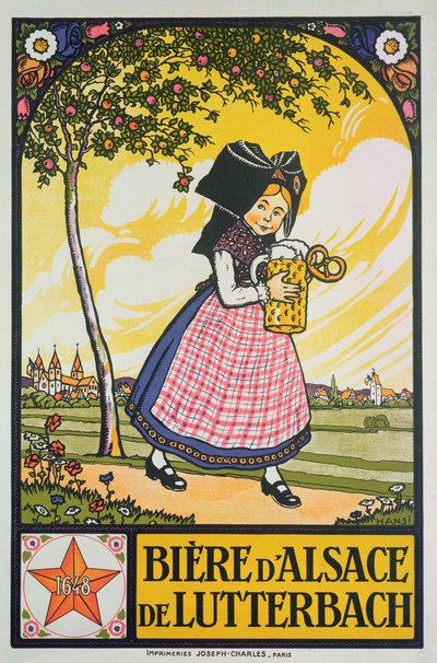 Plakat reklameøl fra Lutterbach, Alsace (farge litho) av Jean Jacques Waltz