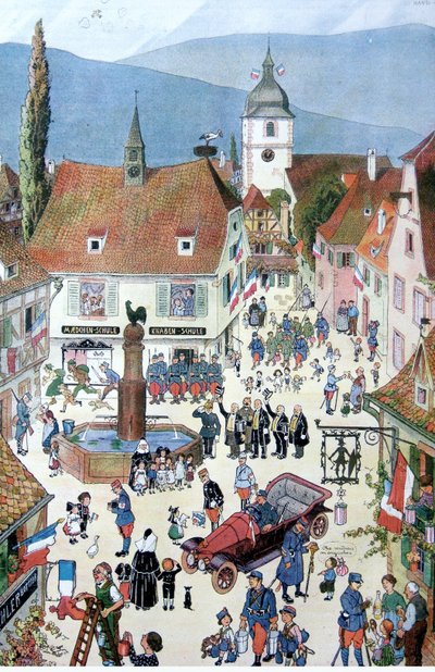Franskmennene leverer Alsace (farge litho) av Jean Jacques Waltz
