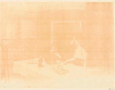 Scene i et privat rom, vannrett lavisplate av Jean-Louis Forain