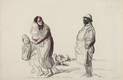 a) Det er for farlig nær ambulansen deres (forside); b) Studie av mor og barn (bakside) av Jean-Louis Forain