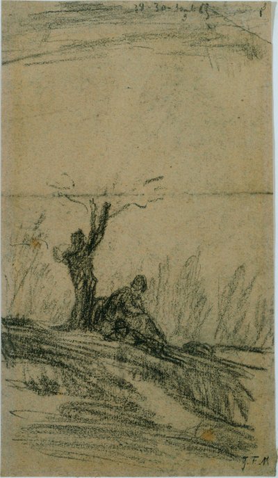Figur Sittende Under Et Tre av Jean Francois Millet