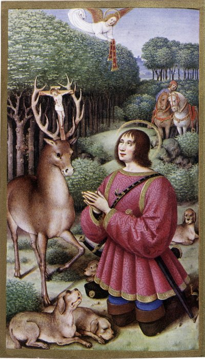 Saint Hubert - Miniatyr av Jean Bourdichon, faksimile av "" Hours of Anne de Bretagne"" av Jean (after) Bourdichon