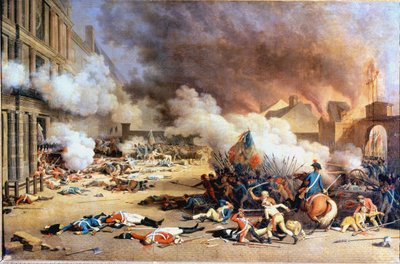 Tatt fra Palais des Tuileries, gårdsplassen til Carrousel, 10. august av Jean (after) Duplessis Bertaux