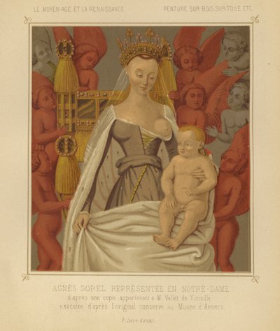 Agnes Sorel som Madonna Lactans (chromolitho) av Jean (after) Fouquet