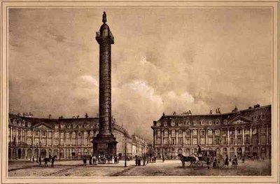 Utsikt over kopien av Trajans kolonne på Place Vendome, utgitt av Auguste Bry (litho) av Jean (after) Jacottet