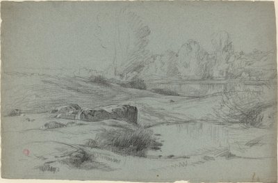 En steinete eng ved en elv av Jean Achille Benouville