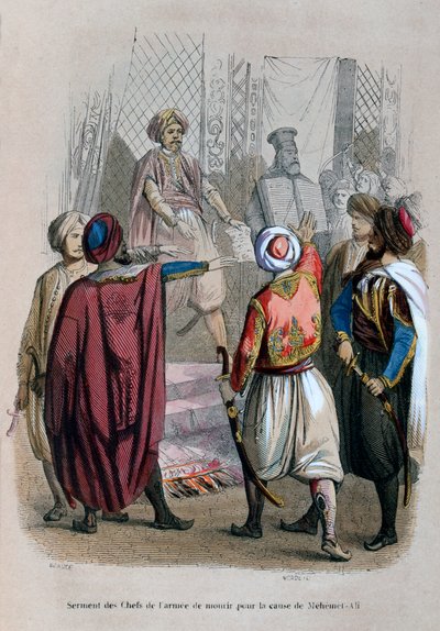 Hærens kommandanter ed å dø for Mehmet Alis sak, Egypt, 1805 1847 av Jean Adolphe Beauce