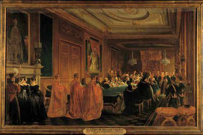 Dronning Victoria (1819-1901) mottok kong Louis-Philippe 1. (1773-1850) som ridder i rekkefølgen av Jarretiere, ved Windsor Castle av Jean Alaux