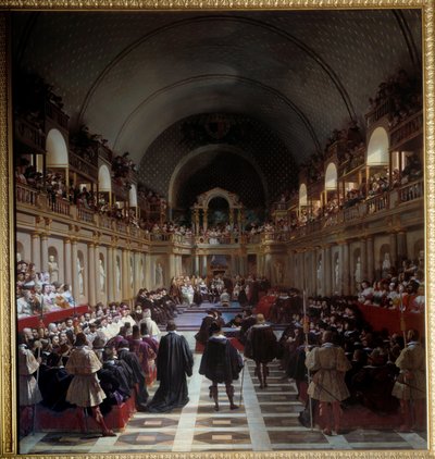 Generalstatene i Paris 27. oktober 1614 Forsamlingen ble holdt i Louvre, kong Ludvig XIII ledet den sammen med sin mor Marie de Medicis. Maleri av Jean Alaux (1786-1864), dit le Romain av Jean Alaux