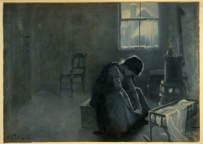 Det har vært en hard vinter, pub. 1893 (fargelitografi) av Jean Alexandre Michel Andre Castaigne