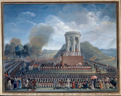 Forbundets fest i Besancon 14/07/1790 Maleri av Jean Alexis Cornu (1755-1807) Besancon. Musee Des Beaux Arts - Festival of the Federation i Besançon 14. juli 1790. Maleri av Jean Alexis Cornu (1755-1807). Beaux-Arts Museum, Besançon, Frankrike av Jean Alexis Cornu