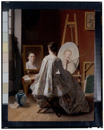Portrett av en kunstner som maler selvportrettet hennes av Jean Alphonse Roehn