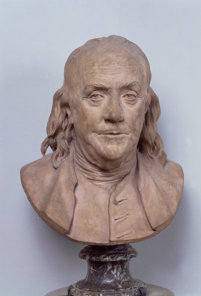 Byste av Benjamin Franklin (1706-90) 1778 (terrakotta) (se også 102249) av Jean Antoine Houdon