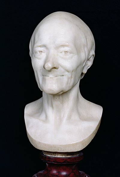 Byste av Voltaire (1694-1778) uten parykken hans, 1778 (marmor) av Jean Antoine Houdon