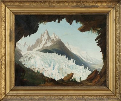 Utsikt over Alpene tatt fra hvelvet kalt Chapeau of the Woods Glacier (olje på lerret) av Jean Antoine Linck