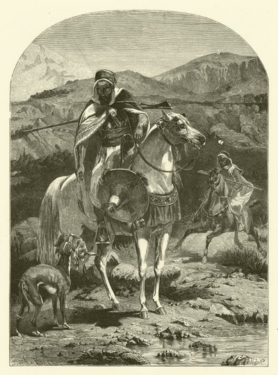 Harejakt i Algerie med greyhounds (gravering) av Jean Antoine Valentin Foulquier