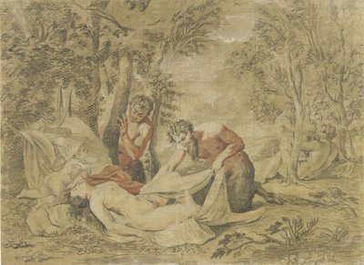 To satyrer spionerer på en sovende nymfe av Jean Antoine Watteau (rejected attribution)