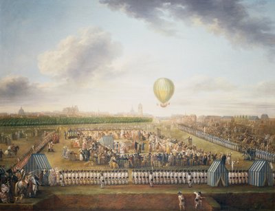 14. opplevelse av Jean-Pierre Blanchard og Chevalier Lepinard med luftballong, Lille, 26. august av Jean Antoine Watteau
