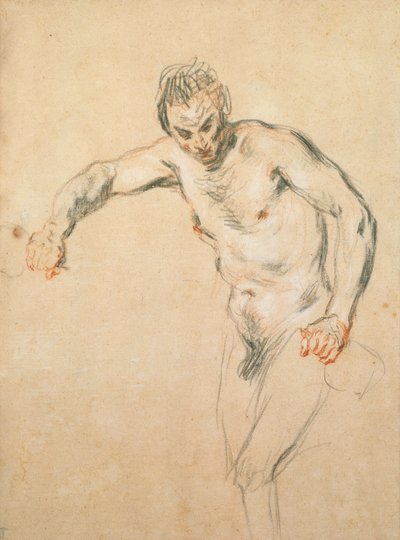 En satyr som skjenker vin, ca. 1716 (kritt på papir) av Jean Antoine Watteau