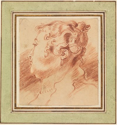 ""Etude de tete de femme"" (Studie av kvinnens hode) Sanguine de Jean Antoine Watteau (1684-1721) vers 1725 Dim 13,3x12,1 cm Cooper-Hewitt National Design Museum av Jean Antoine Watteau
