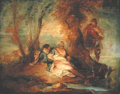 Figurer i landskap, ca. 1700 (olje på panel) av Jean Antoine Watteau