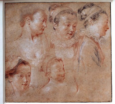Fem frisyrer av kvinner Tegning av Jean Antoine Watteau (1684-1721) 1713 Paris, Musee du Louvre av Jean Antoine Watteau