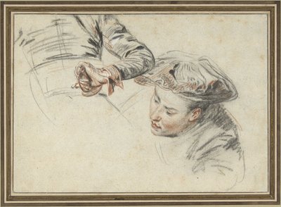 Mannshode med beret og en hånd på et skaft av Jean Antoine Watteau