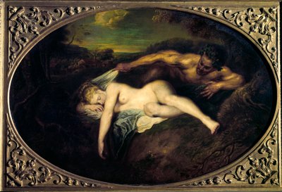 Nymfe og satyr eller "" Jupiter et Antiope"" Maleri av Jean Antoine Watteau (1684-1721) 1700-tallets søn. 0,73x1,07 m Paris, musee du Louvre av Jean Antoine Watteau