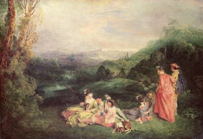 Fredelig kjærlighet, ca. 1718-19 av Jean Antoine Watteau